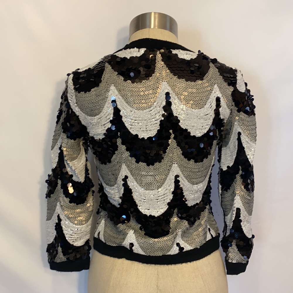 Michael Simon sequin black white grey sweater zipper jacket - Picture 4 of 8